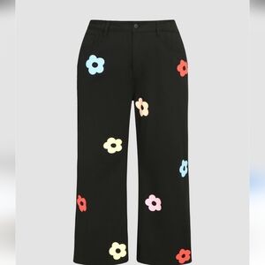 Cider Denim Floral Pattern Wide Leg Jeans